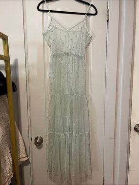 Sheer Star Mesh Maxi Dress in Pale Mint